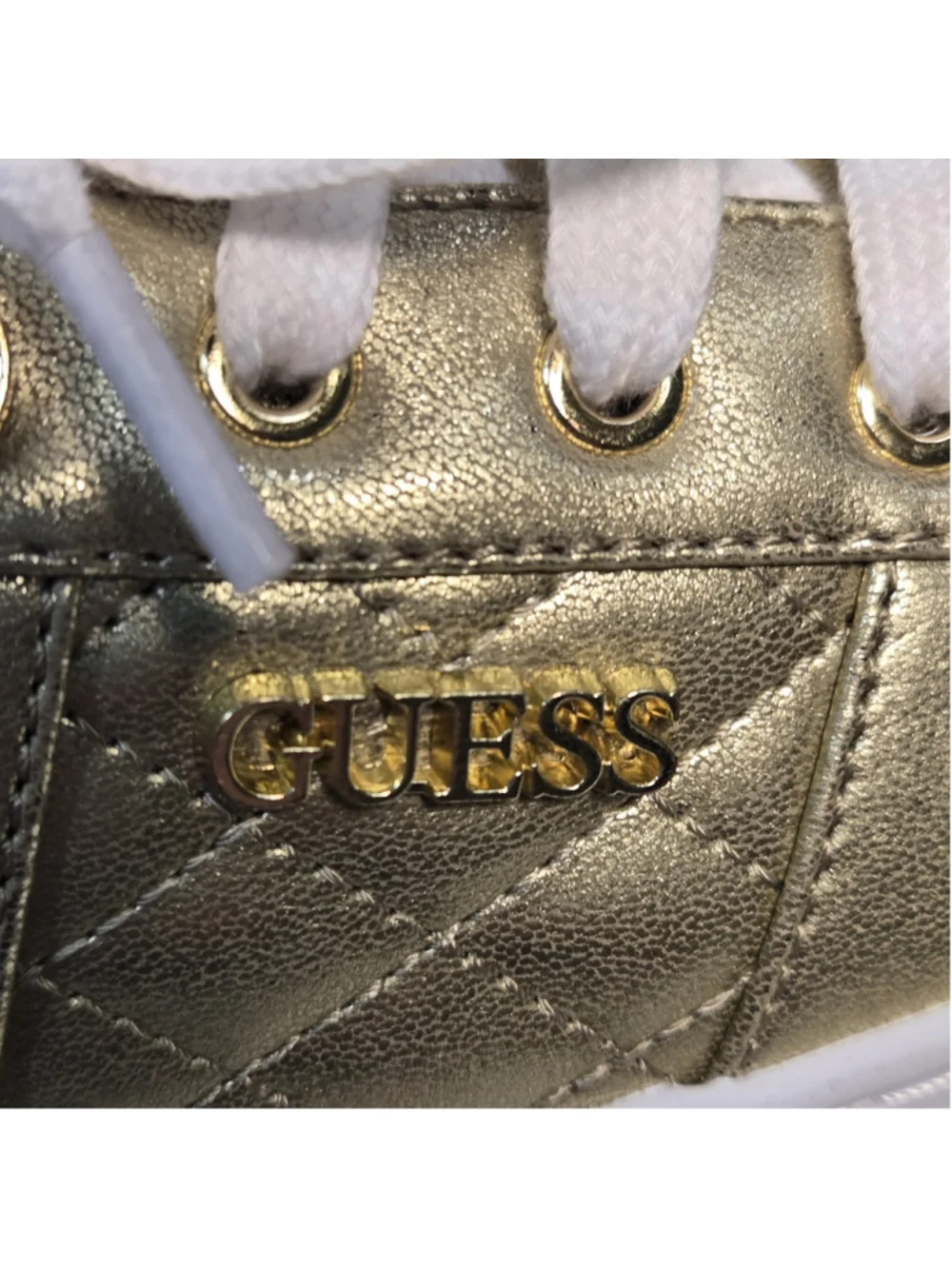 Guess Loven Shoes Metallic Gold Womens 7.5 Logo Lace Up Casual Fashion Sneakers